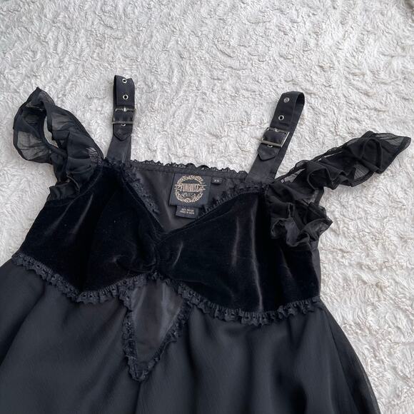 Funhouse gothic corset lace-up midi‎ dress ruffle buckle sleeve whimsigoth goth - Picture 9 of 15